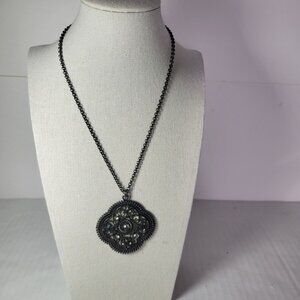 Express Vintage-Inspired Black-Tone Filigree Necklace With Rhinestone Accents